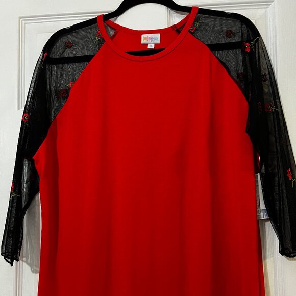 Red Black Lace Baseball fit Top - Picture 1 of 5